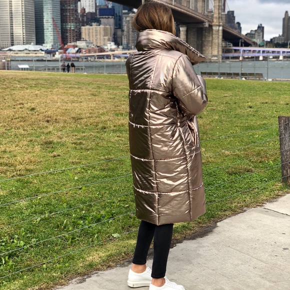 Super Warm Bronze Long Winter Puffer Coat - Picture 4 of 5